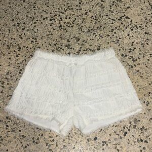 Women's White Ruffle Shorts